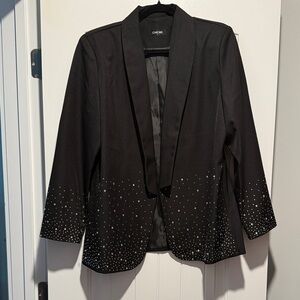 chic Black Open-Front Blazer with Rhinestone Ombre